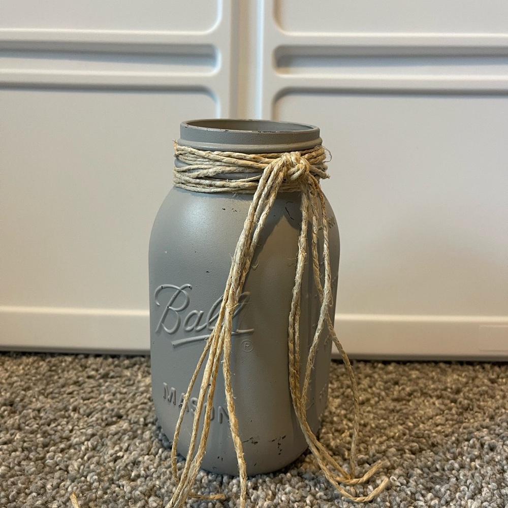Gray Mason Jar with Twine Accent